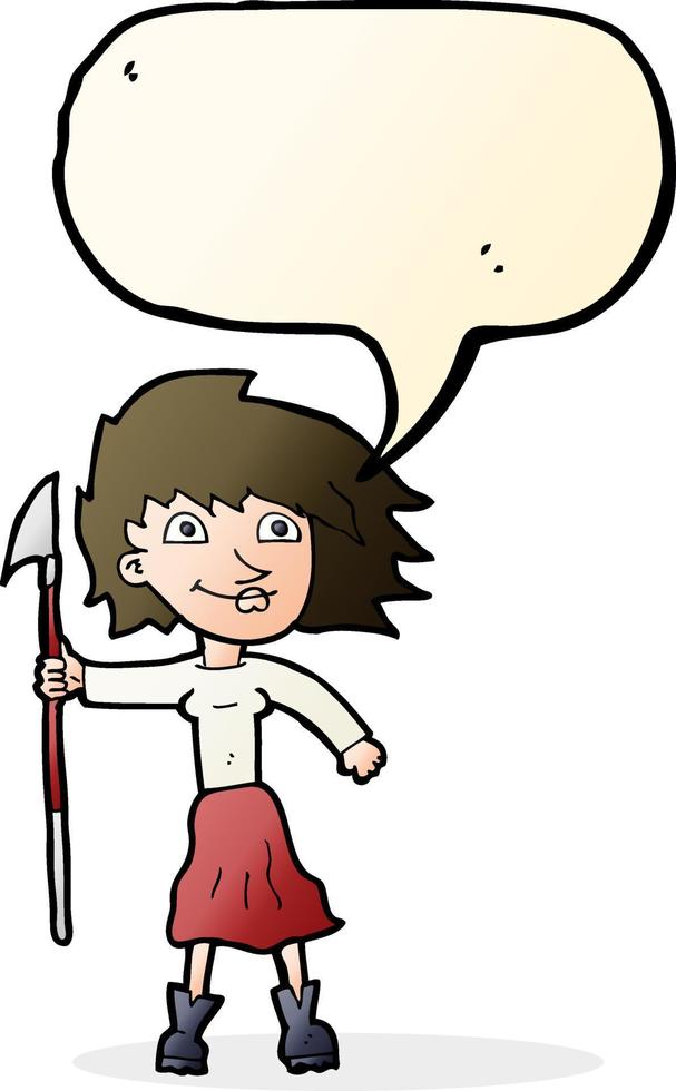 Cartoon-Frau mit Speer mit Sprechblase vektor