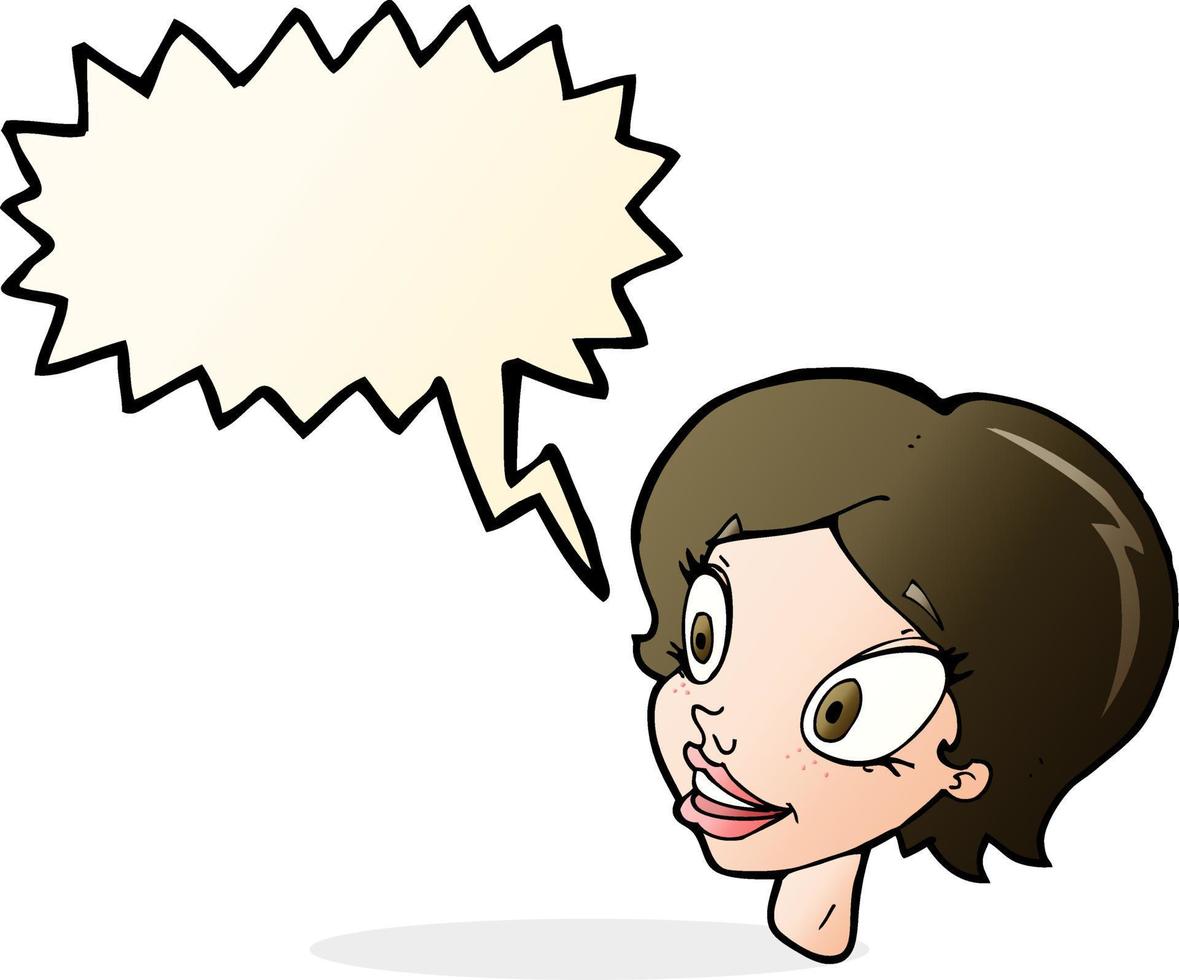 tecknad serie Söt kvinna ansikte med Tal bubbla vektor