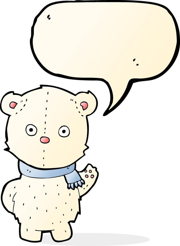 Cartoon winkendes Eisbärjunges mit Sprechblase vektor