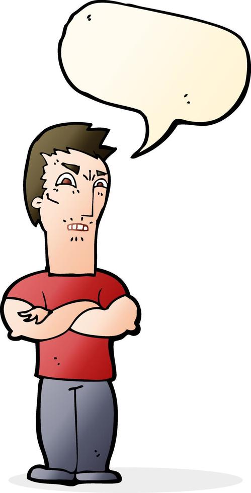 Cartoon genervter Mann mit verschränkten Armen mit Sprechblase vektor