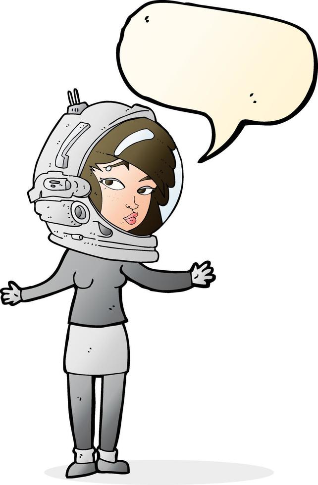 tecknad serie kvinna bär astronaut hjälm med Tal bubbla vektor