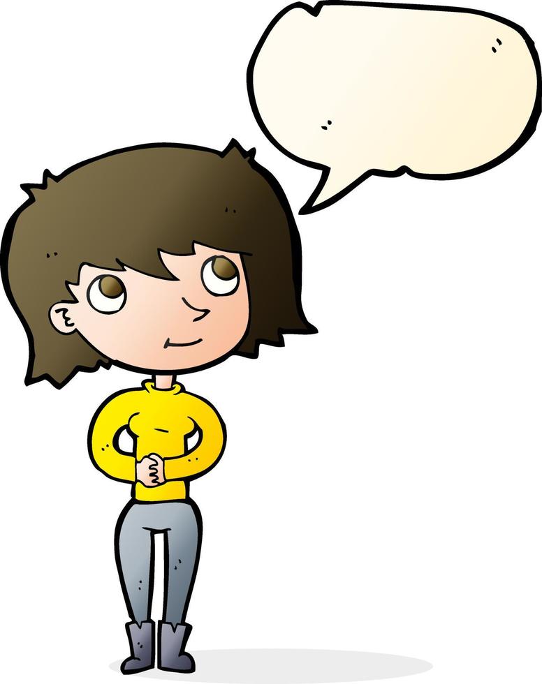 tecknad serie vänlig kvinna med Tal bubbla vektor