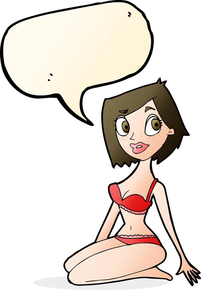 Cartoon hübsche Frau in Unterwäsche mit Sprechblase vektor