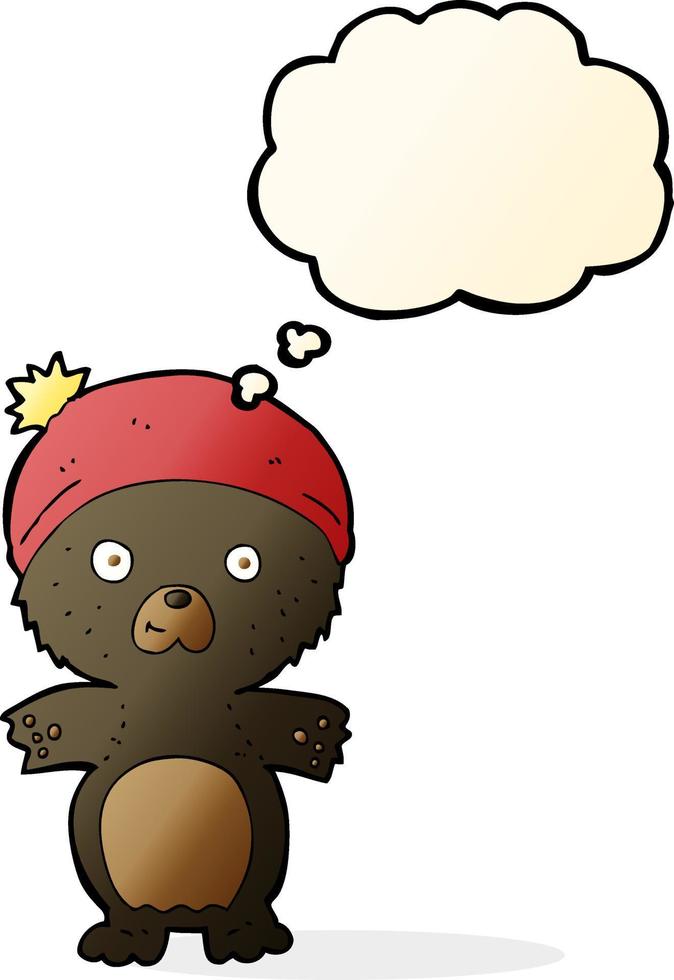 tecknad serie söt svart Björn i hatt med trodde bubbla vektor