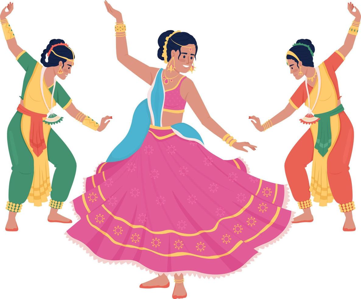kvinnor dans på diwali semi platt Färg vektor tecken