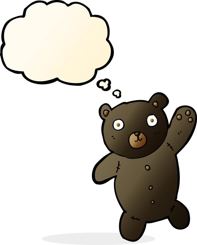 tecknad serie söt svart teddy Björn med trodde bubbla vektor