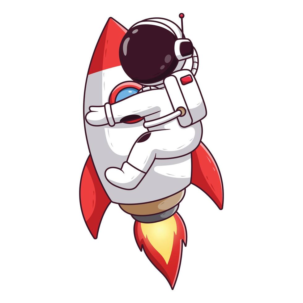 süßer astronaut, der mit einer rakete fliegt. Astronauten-Icon-Konzept. flacher Cartoon-Stil. geeignet für web-landingpage, banner, flyer, aufkleber, karte vektor