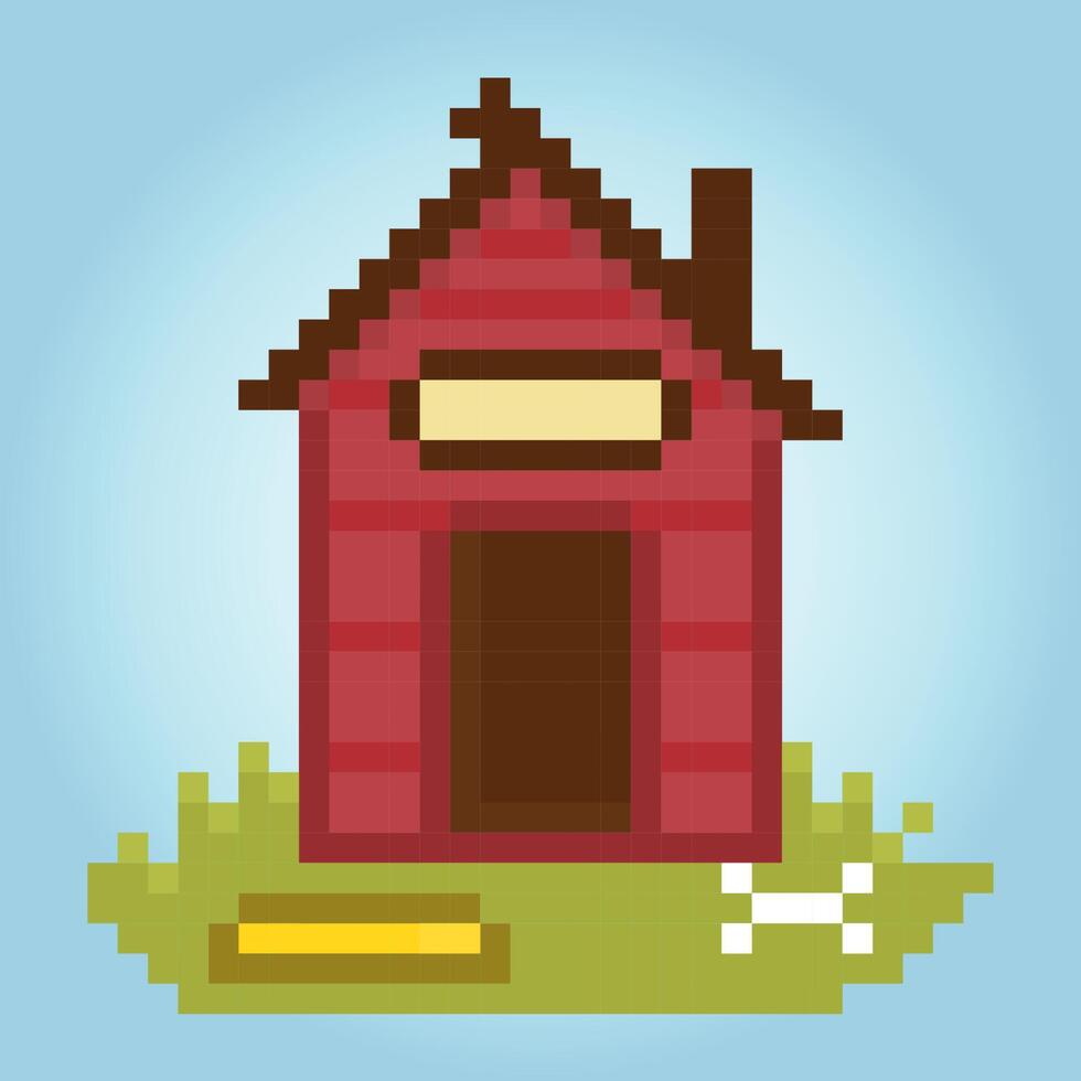 8 bit pixel hus för hundar. barkitecture för spel tillgångar och korsa stygn i vektor illustrationer.