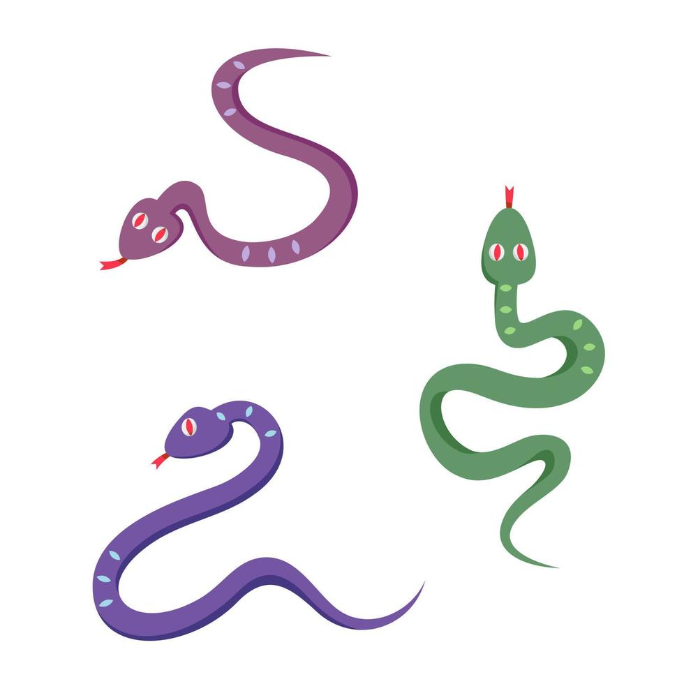 Reihe verschiedener Schlangen. Halloween-Figuren im Cartoon-Stil. vektor