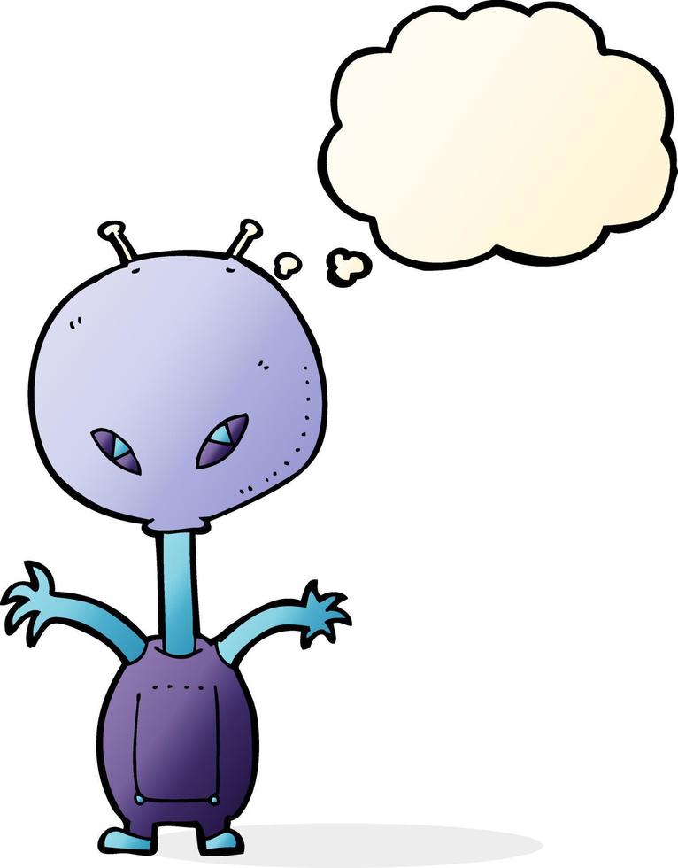 Cartoon-Weltraum-Alien mit Gedankenblase vektor