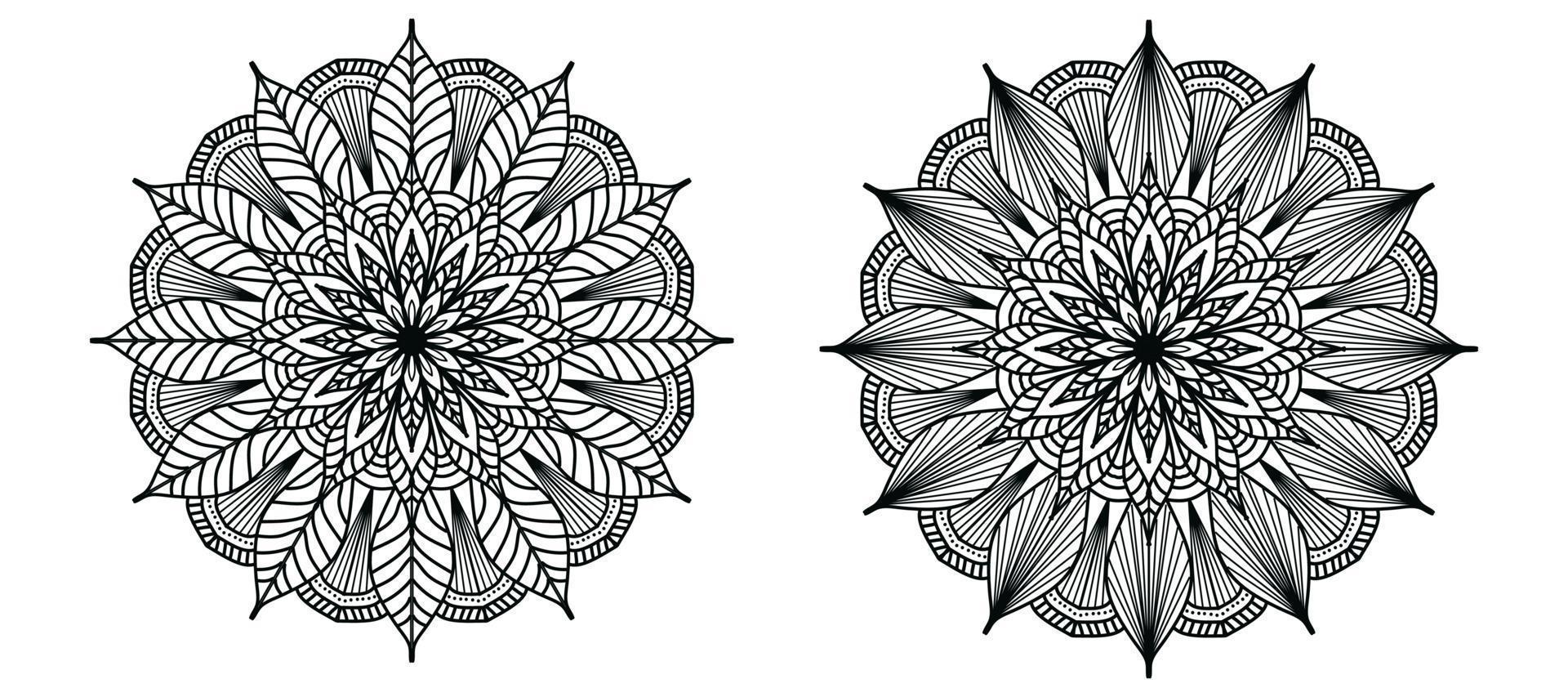 Luxuriöser dekorativer Mandala-Design-Hintergrund, Mandala-Design, Mandala-Muster-Malbuch-Kunst-Tapeten-Design, Fliesenmuster, Grußkarte, Set-Mandala-Design, Schwarz, Mandala-Design vektor