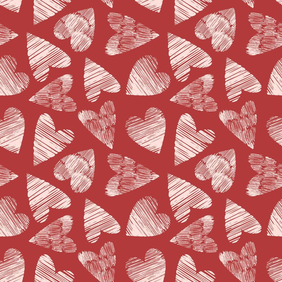 Happy Valentinstag, nahtloses Vektormuster mit Herzen. manuelles Schlüpfen. für Stoffe, Karten, Papier, Hintergründe. Vektor-Illustration vektor