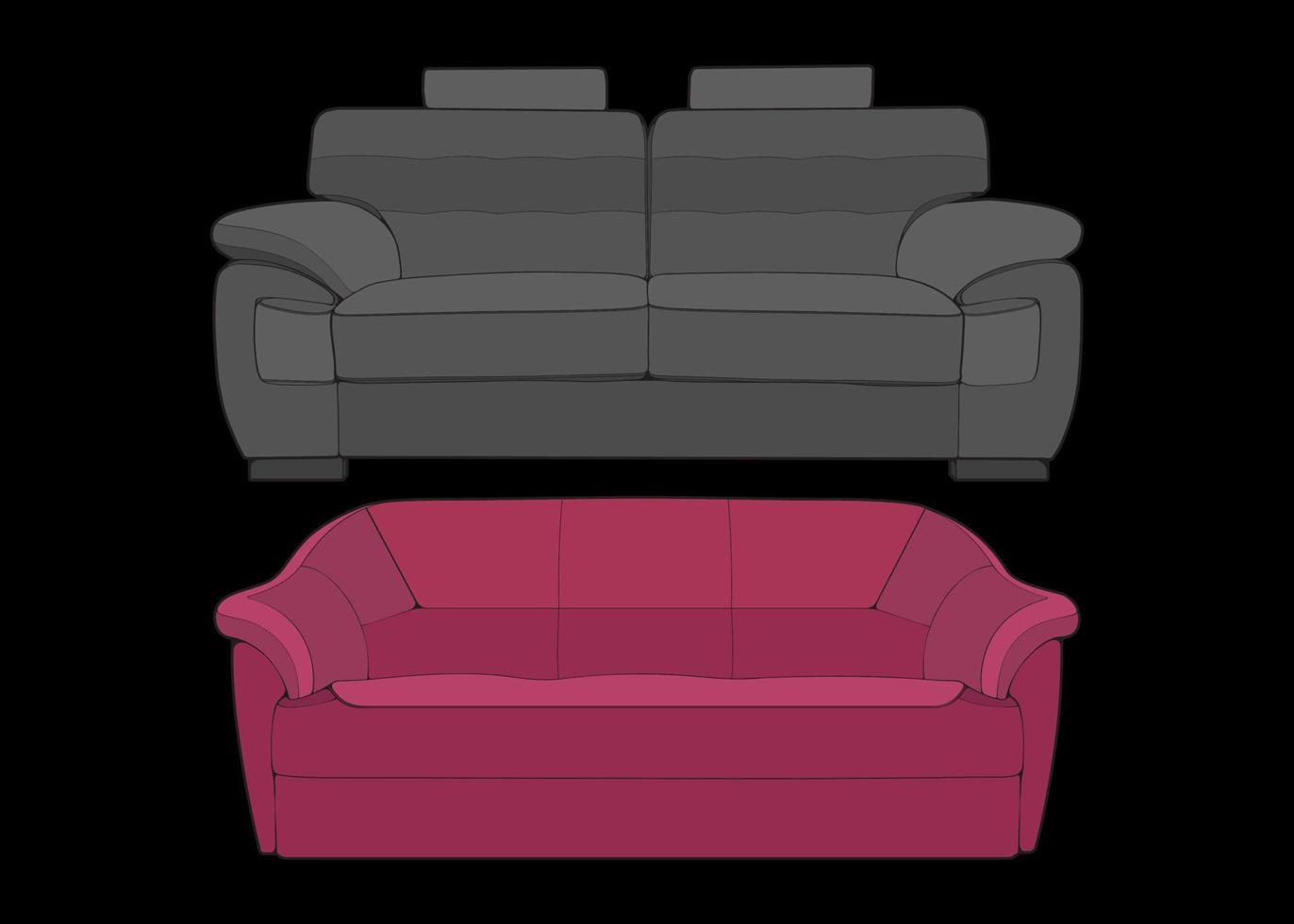 Sofa- oder Couchfarbblockillustrator. Farbblockmöbel für das Wohnzimmer. Vektor-Illustration. vektor