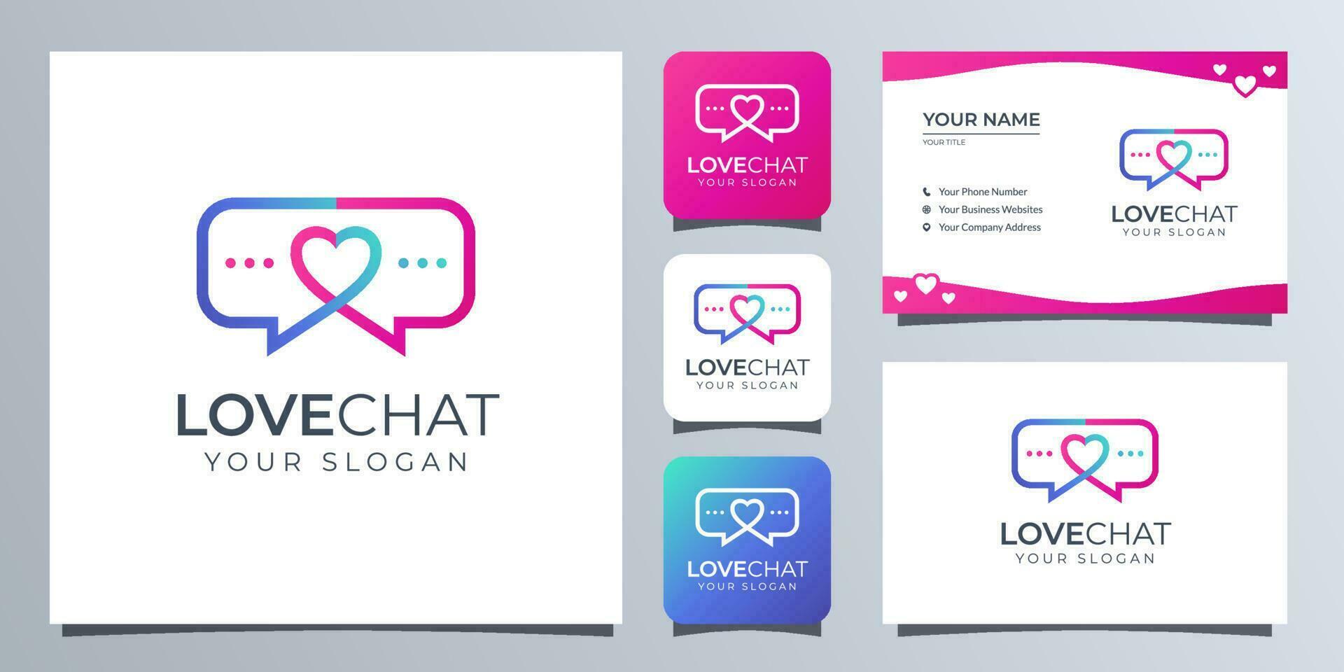 kärlek och chatt logotyp med företag kort vektor