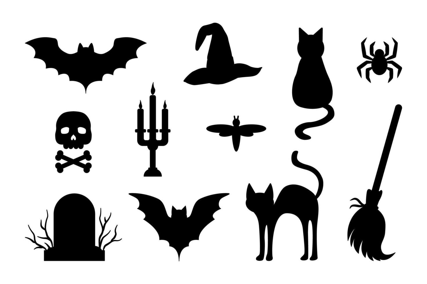 satz von halloween-schwarzen silhouetten auf einem weißen hintergrund. Vektor-Illustration vektor