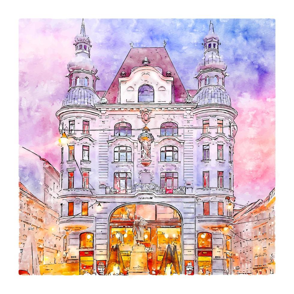 lugeck wien österreich aquarell skizze hand gezeichnete illustration vektor