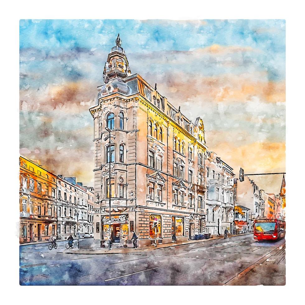 aachen deutschland aquarellskizze handgezeichnete illustration vektor