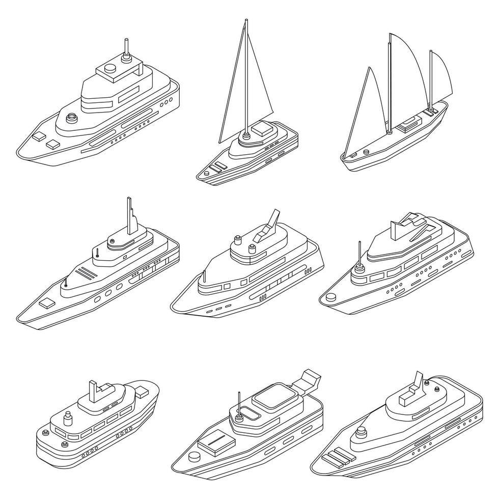 Yacht-Symbole setzen Vektorumrisse vektor