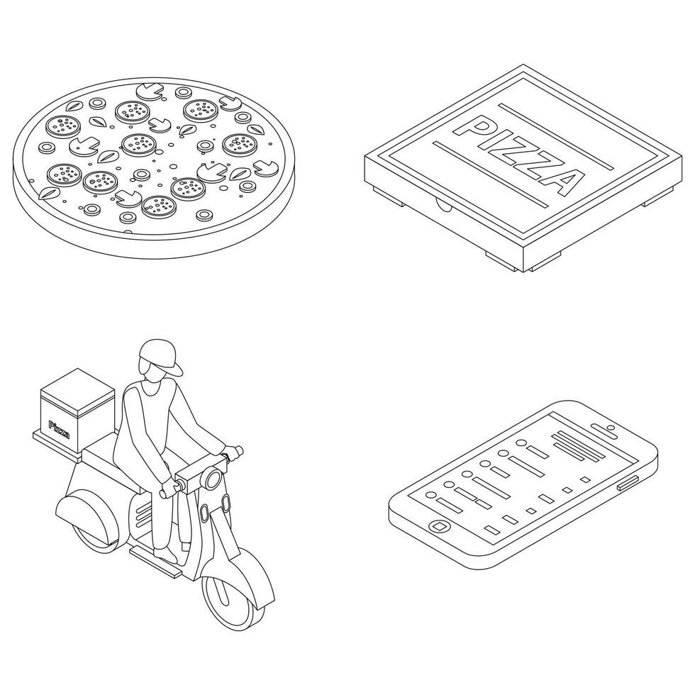 Pizza-Lieferungssymbole setzen Vektorumrisse vektor