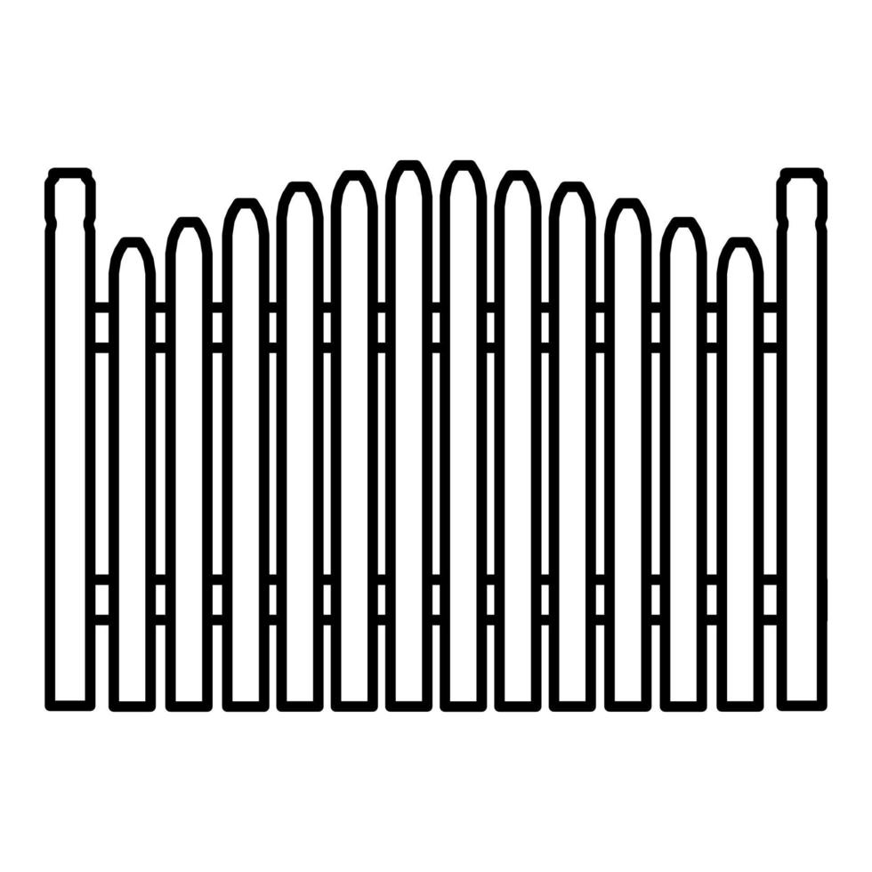 Symbol Zaun Vektor Illustration Linie und Umriss Holzdesign Symbol Barriere. Holzbauernhof Schild Wand Streikposten Land und isolierter Plankengarten. Grafik Gartenarbeit schwarze Objektlinie Symbol oder Schutztor.