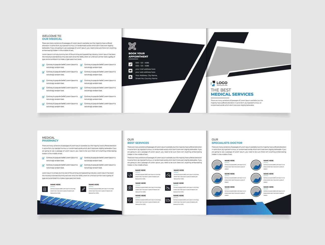 fyrkant trifold företag broschyr mall design med rena, minimal och modern vektor