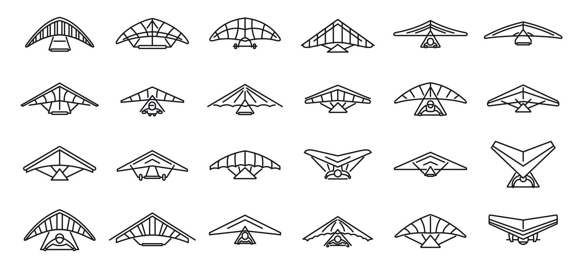 Hängegleiter-Symbole setzen Umrissvektor. sportliche Aktivität vektor