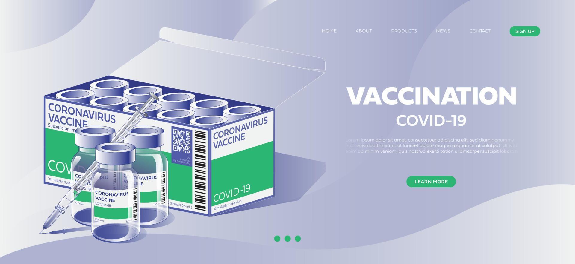 kreatives design für den hintergrund des coronavirus-impfbanners. Covid-19-Coronavirus-Impfung mit Impfflasche und Spritzeninjektionswerkzeug für die Covid19-Immunisierungsbehandlung. Vektor-Illustration. vektor