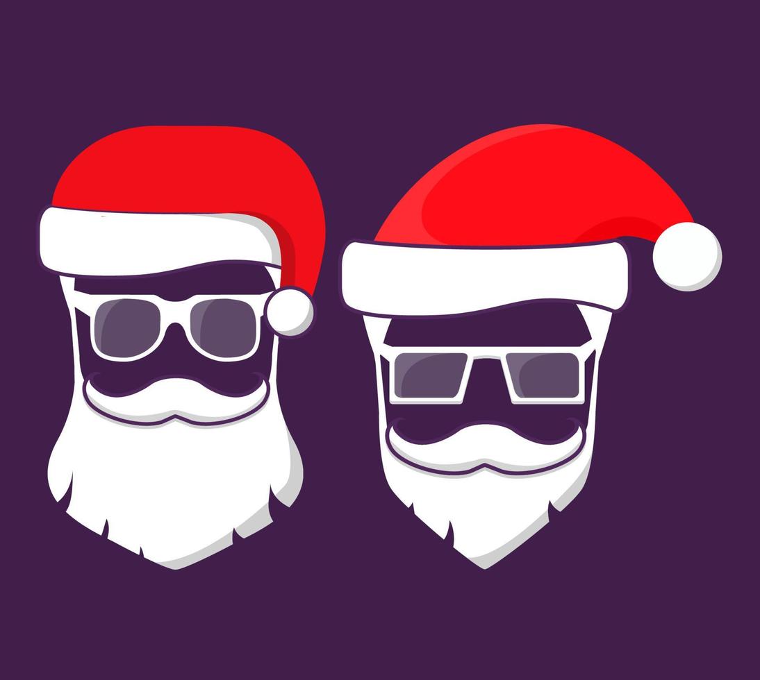 weihnachtsmannmützen, bart, schnurrbart und brille. flache vektorillustration. festliches poster.isolated auf blauem Hintergrund. vektor