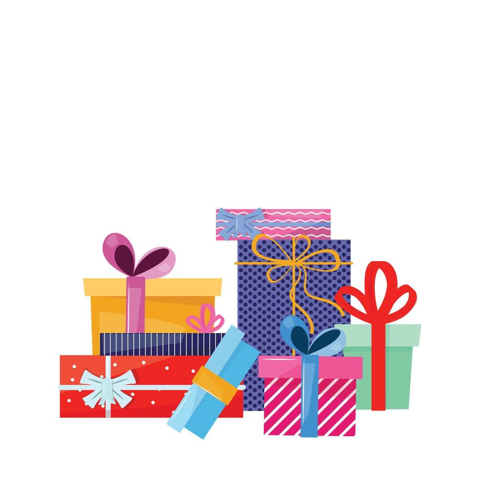 gruppe von geschenkboxen für weihnachten. flache vektorillustration von geschenken. vektor