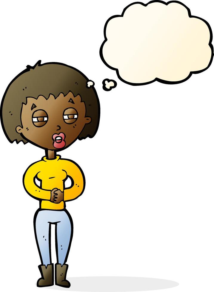tecknad serie trött kvinna med trodde bubbla vektor