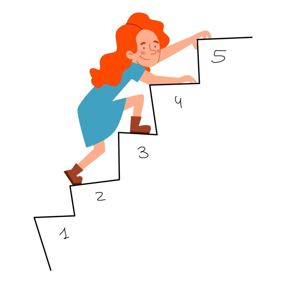 de flicka klättrar upp de stege av nivåer. vektor