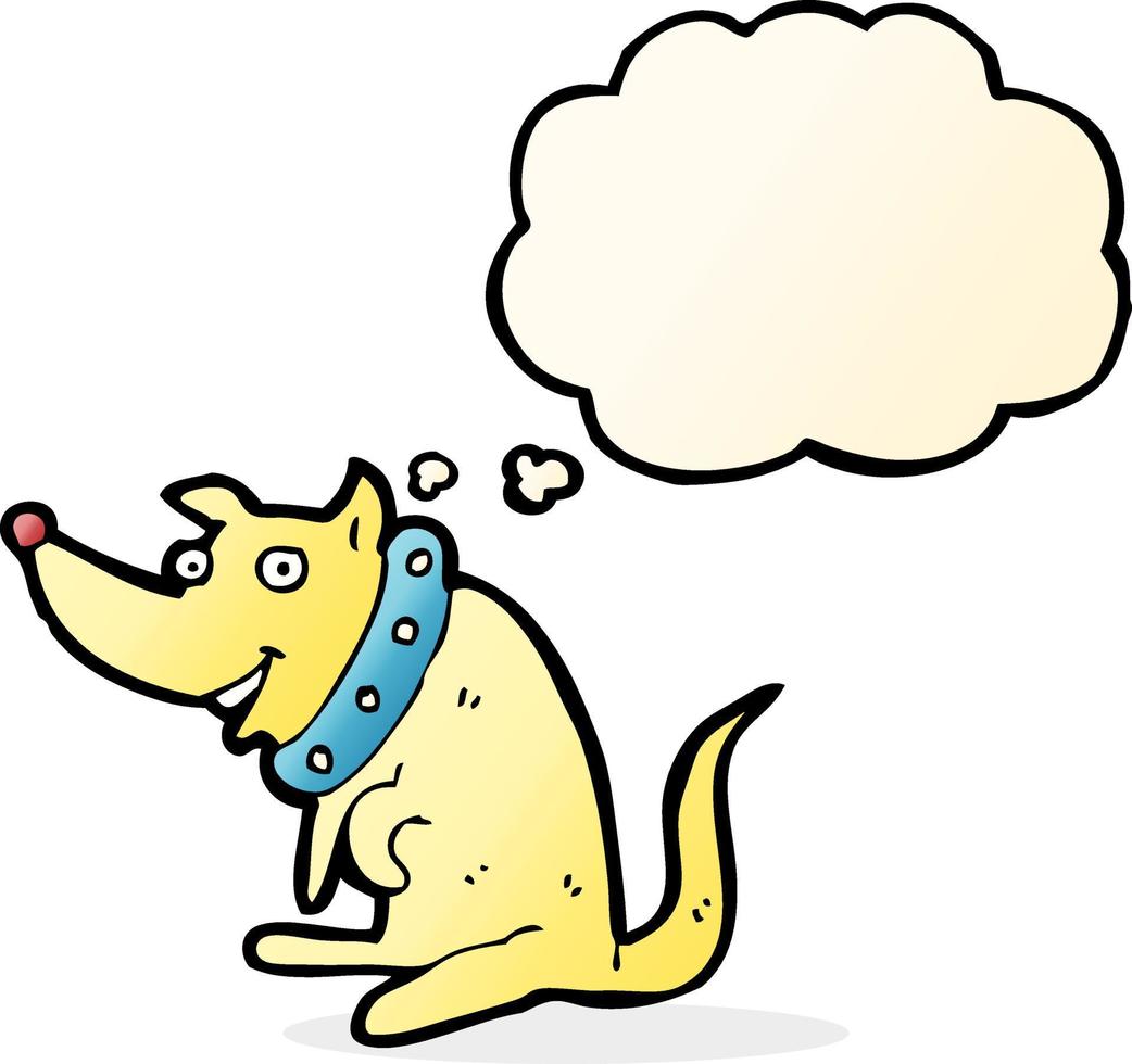 tecknad serie Lycklig hund i stor krage med trodde bubbla vektor