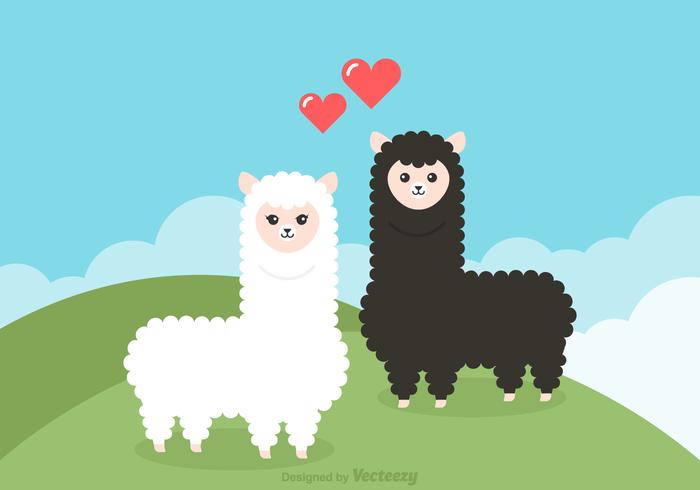 Gratis Cartoon Alpaca Couple Vector Illustration