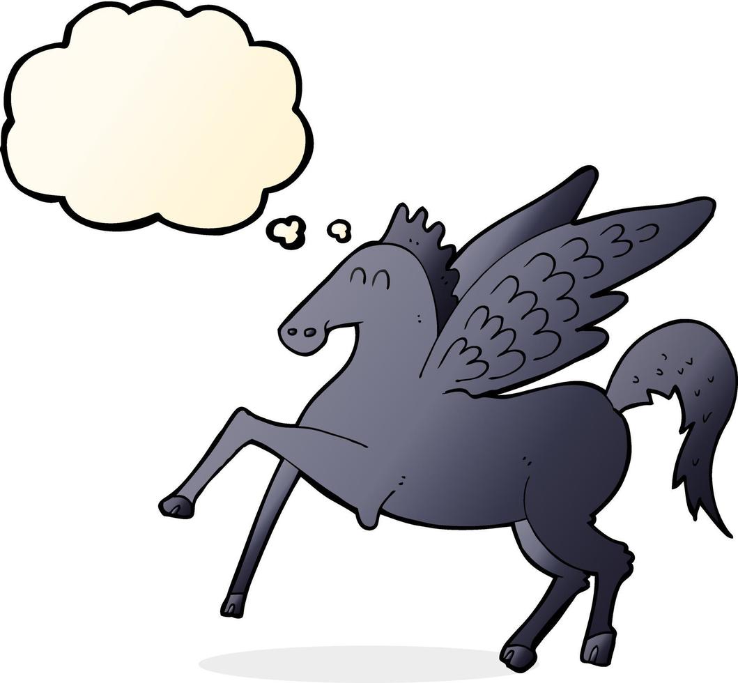tecknad serie magi flygande häst med trodde bubbla vektor