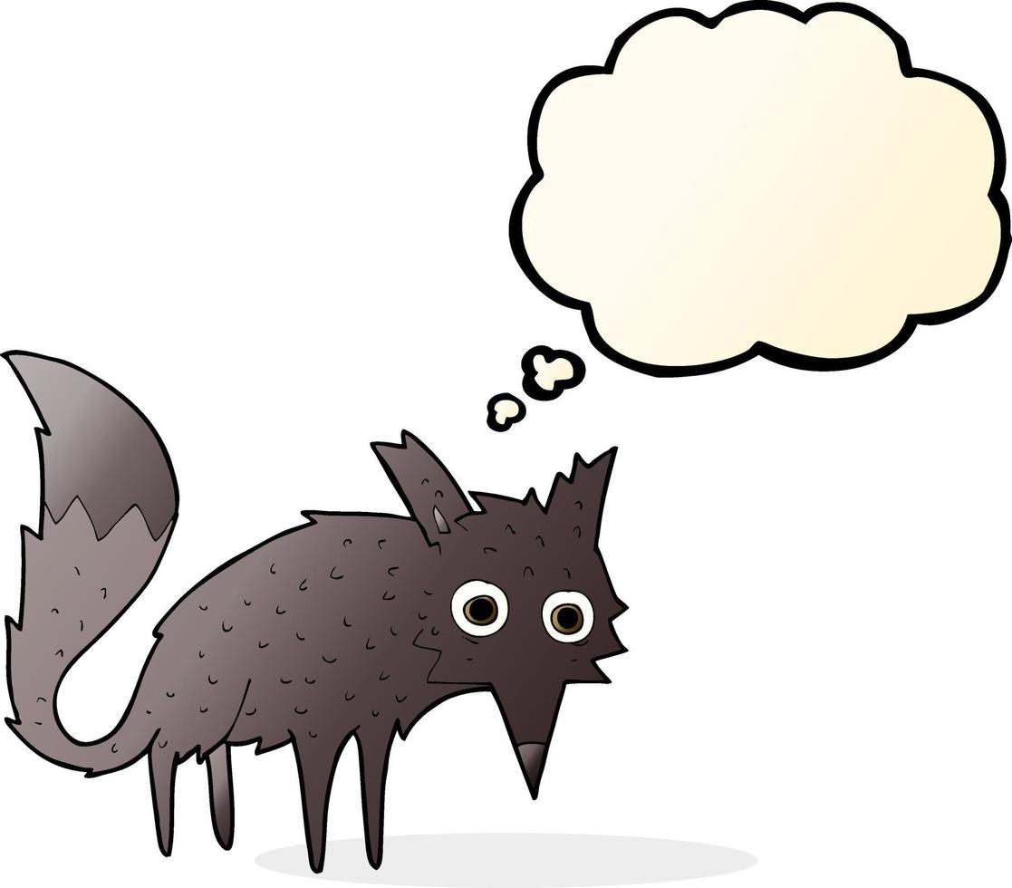 lustiger Cartoon kleiner Wolf mit Gedankenblase vektor