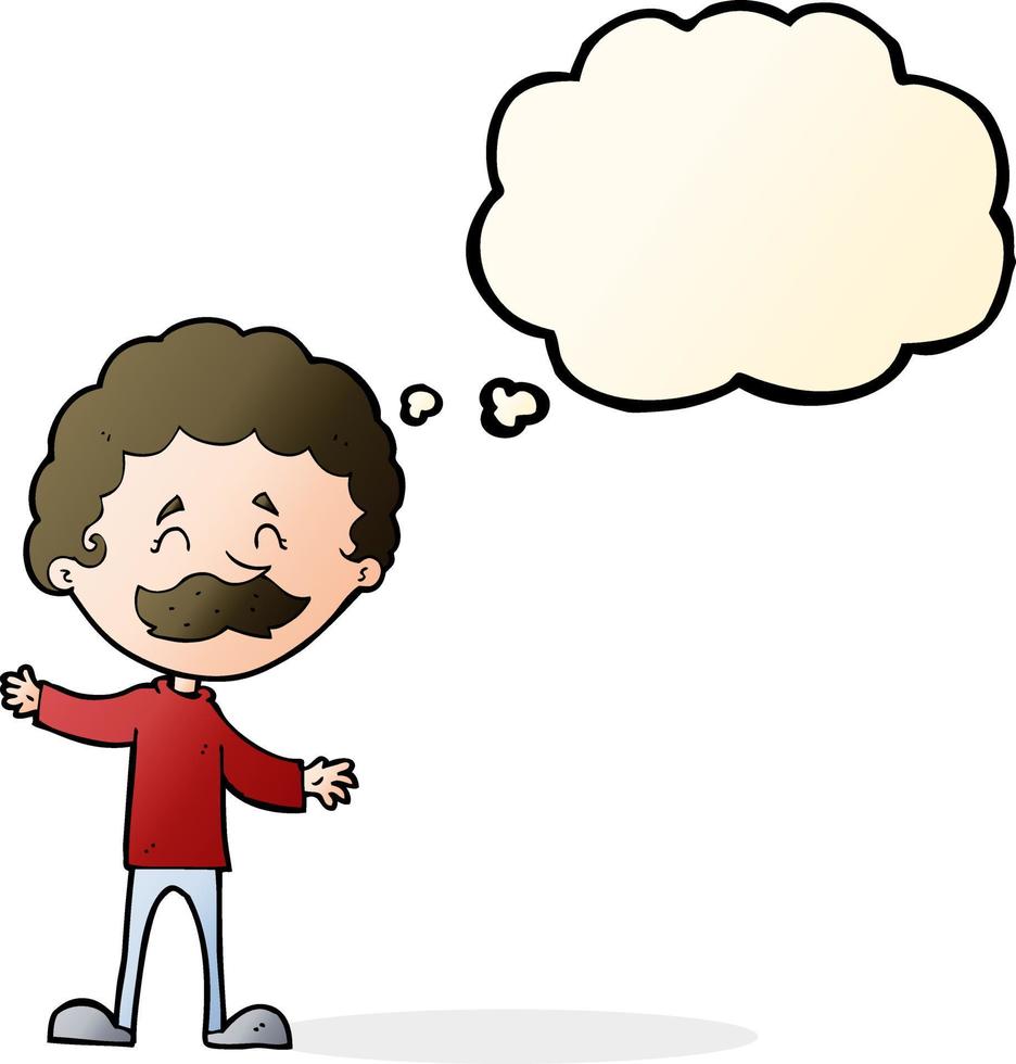 tecknad serie Lycklig man med mustasch med trodde bubbla vektor