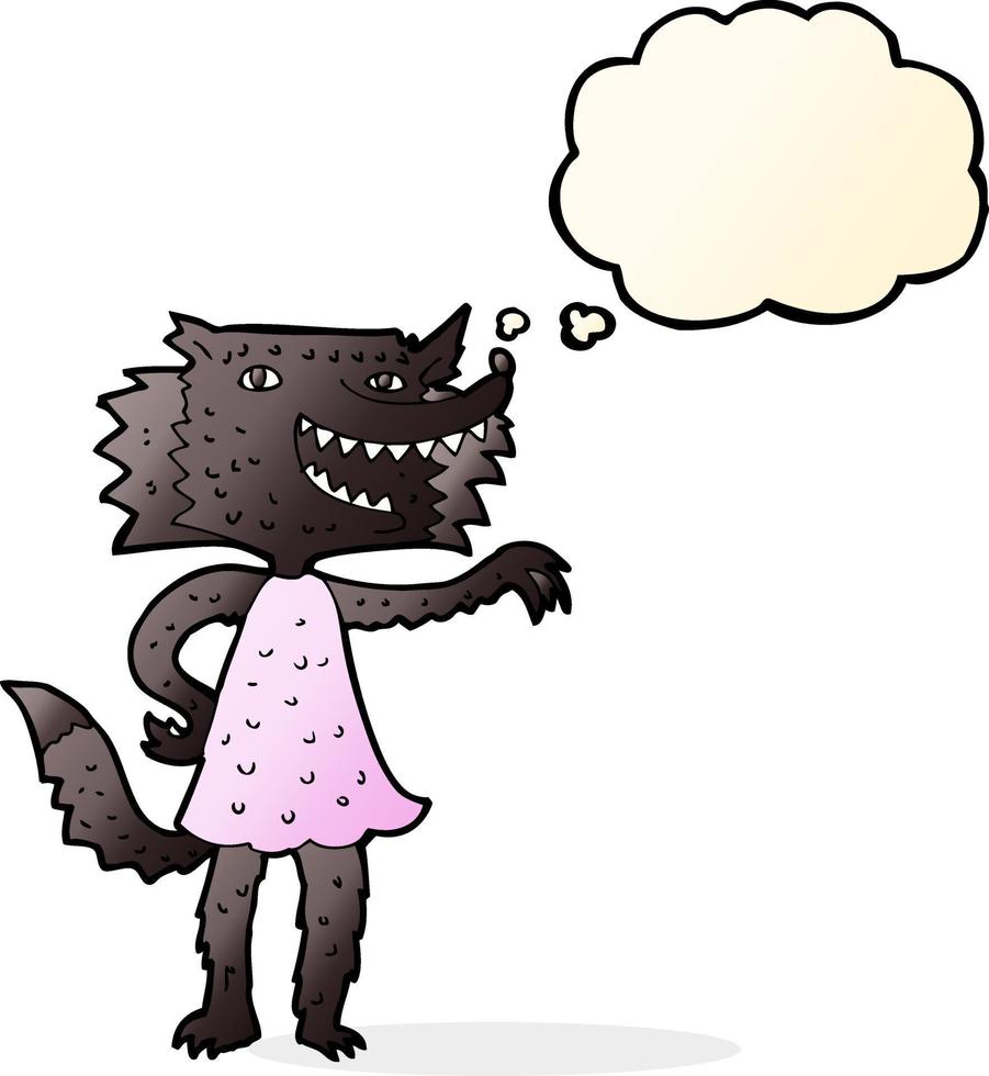 Cartoon-Wolf-Mädchen mit Gedankenblase vektor