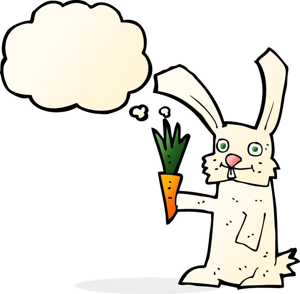 Cartoon-Kaninchen mit Karotte mit Gedankenblase vektor