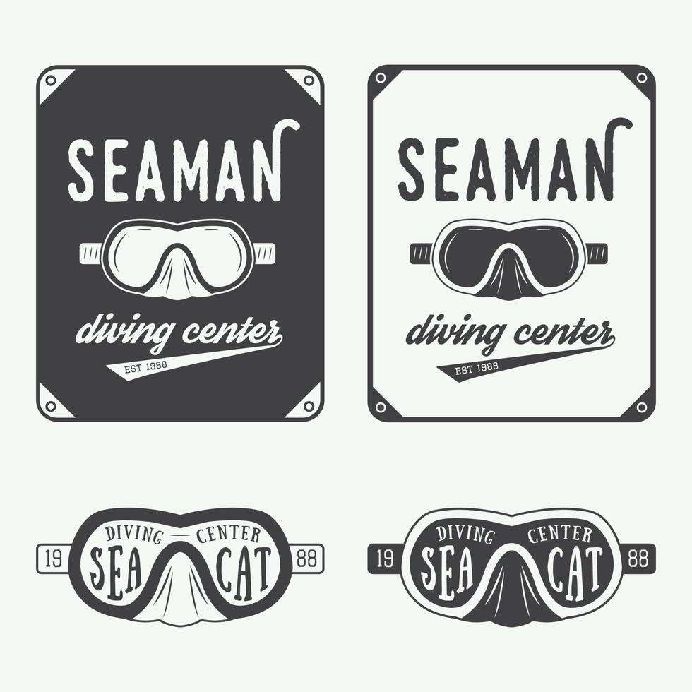 uppsättning av dykning logotyper, etiketter och slagord i årgång stil. vektor illustration