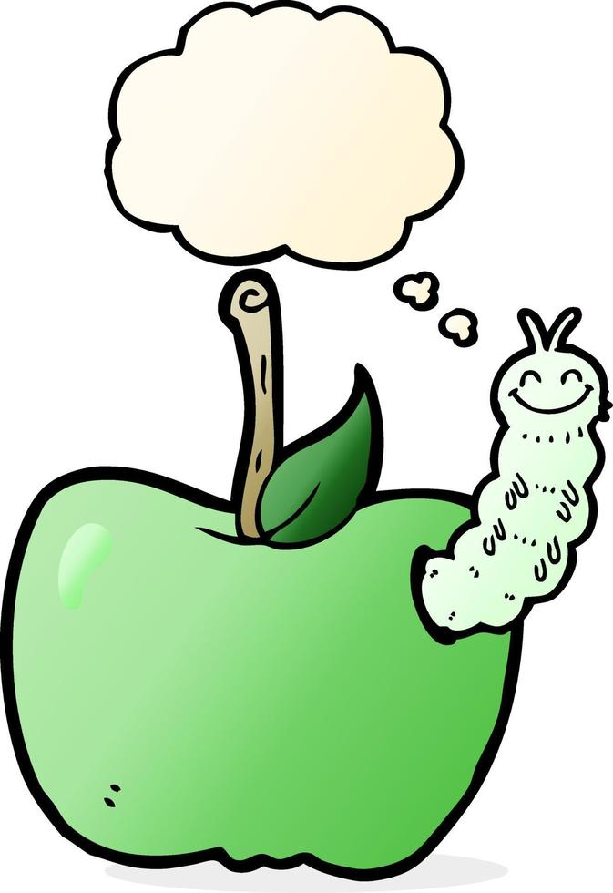 tecknad serie äpple med insekt med trodde bubbla vektor
