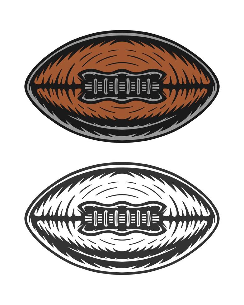 Vintager Retro-Holzschnitt-Rugbyball des amerikanischen Fußballs. kann wie emblem, logo, abzeichen, etikett verwendet werden. markieren, plakatieren oder drucken. monochrome Grafik. Vektor. vektor