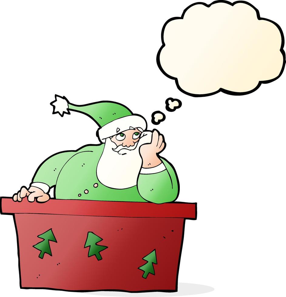 cartoon gelangweilter weihnachtsmann mit gedankenblase vektor