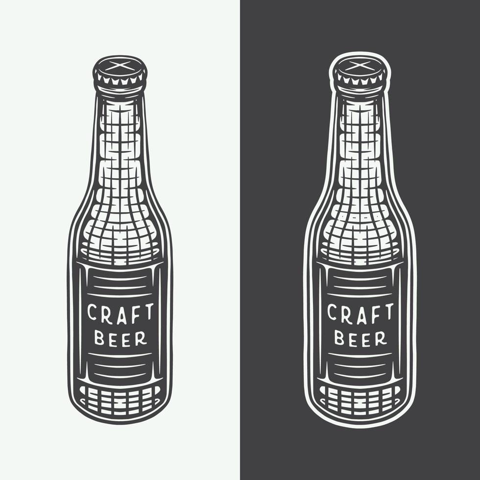 vintage retro holzschnitt gravur hölzerne bierflaschen. kann wie emblem, logo, abzeichen, etikett verwendet werden. markieren, plakatieren oder drucken. monochrome Grafik. Vektor