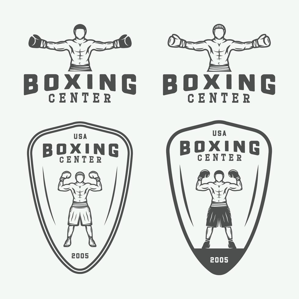 boxning och krigisk konst logotyp märken och etiketter i årgång stil. vektor illustration