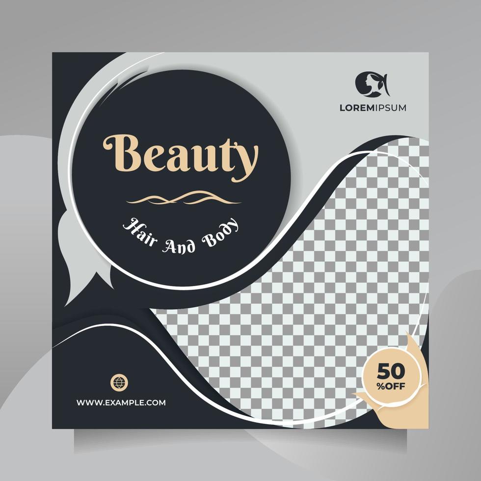 Beauty Premium Salon Promotion Design Social Media Post und Banner. Quadratisches Vektorvorlagenkonzept für professionelles Haarbad, Yoga, Meditation, Kosmetikverkauf, Gesichtshautverjüngungsbehandlung usw vektor