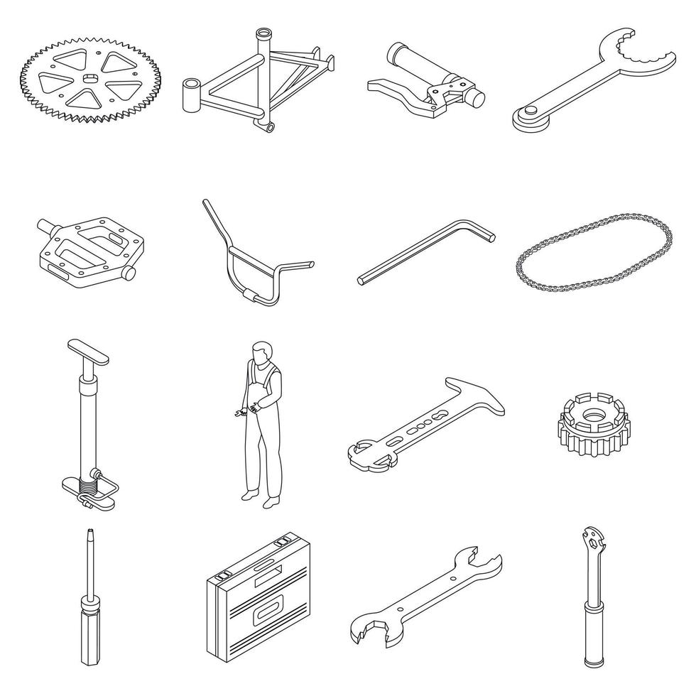 Fahrradreparatursymbole setzen Vektorumrisse vektor