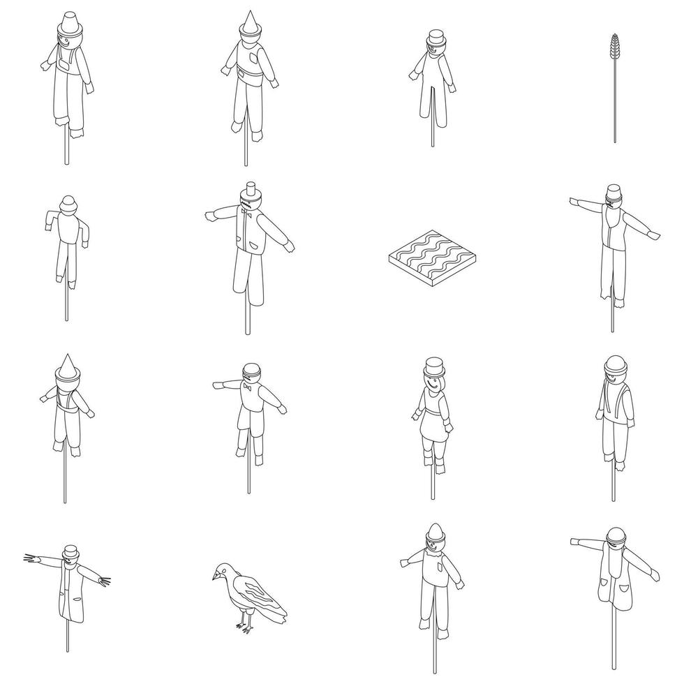 Vogelscheuchen-Symbole setzen Vektorumrisse vektor