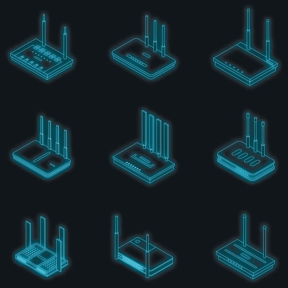 Router-Icons setzen Vektor-Neon vektor