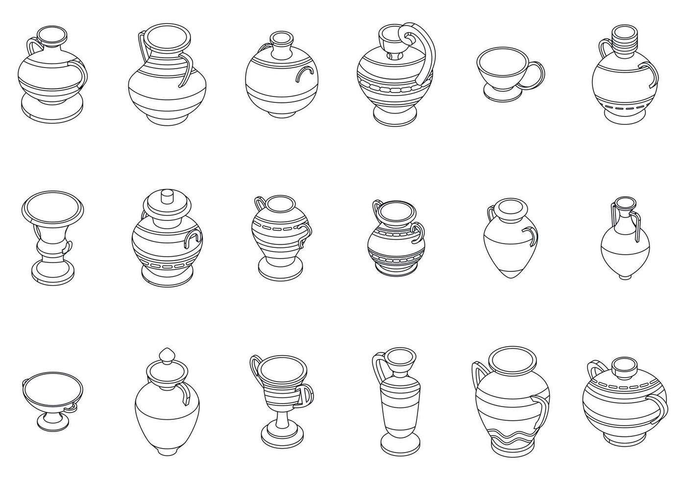 amfora ikoner uppsättning vektor översikt