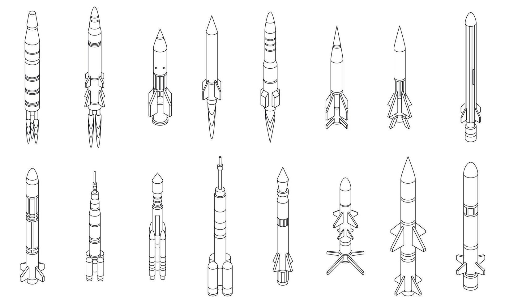 Symbole für Raketenangriffe setzen Vektorumrisse vektor